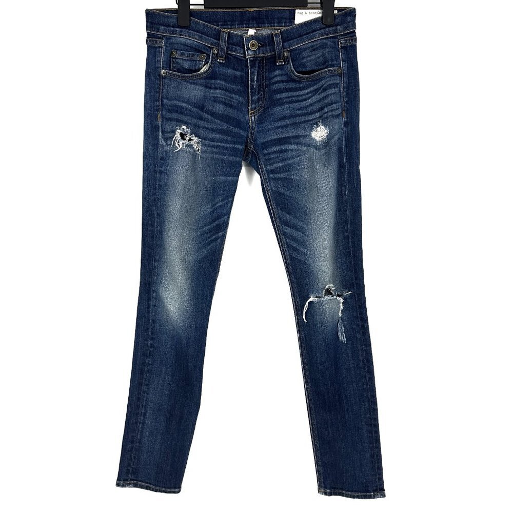 Rag & Bone Dre Low-Rise Slim Boyfriend Jeans Phoenix‎ Distressed Wash Size 25